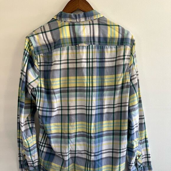 1901 Blue Green Yellow Plaid Button Down Collared Shirt Nordstroms Men's Medium - Picture 15 of 16